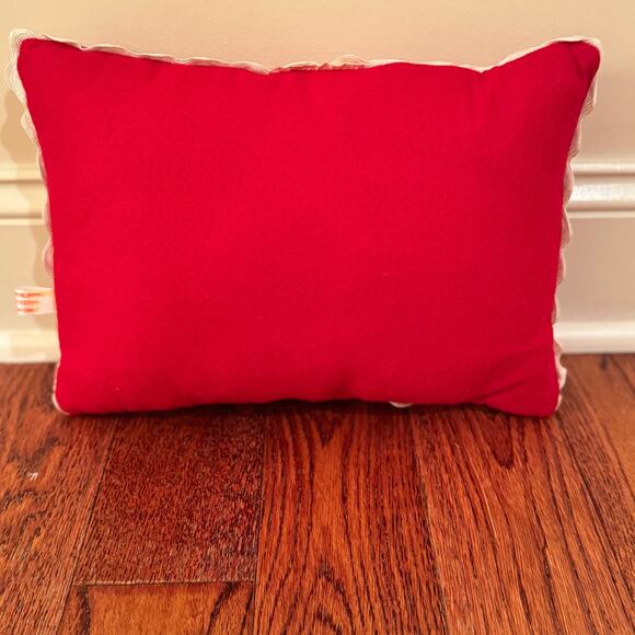 VTG Christmas Pillow Red Appliqué Ric Rac Ribbon Beads Santa Tree Retro Holiday - Picture 7 of 14